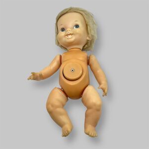Vintage Ideal Toys 1970 Belly Button Doll Me So Glad 9" Baby Nude Blonde - Works